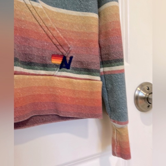 Aviator Nation Green Blue Bolt Stitch Hoodie - Unisex Small (blue/rainbow) - Picture 6 of 15